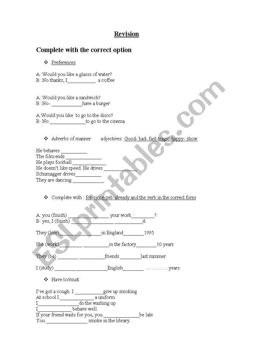 revision worksheet