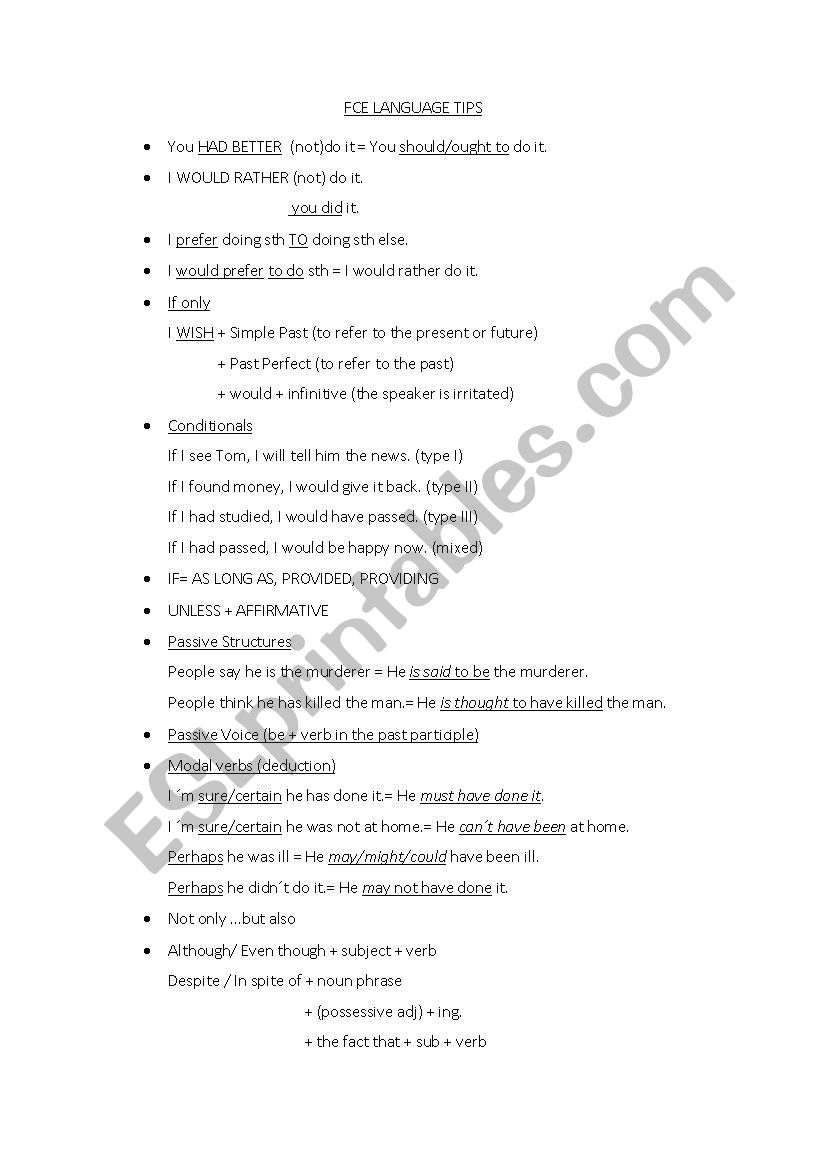 FCE LANGUAGE TIPS worksheet