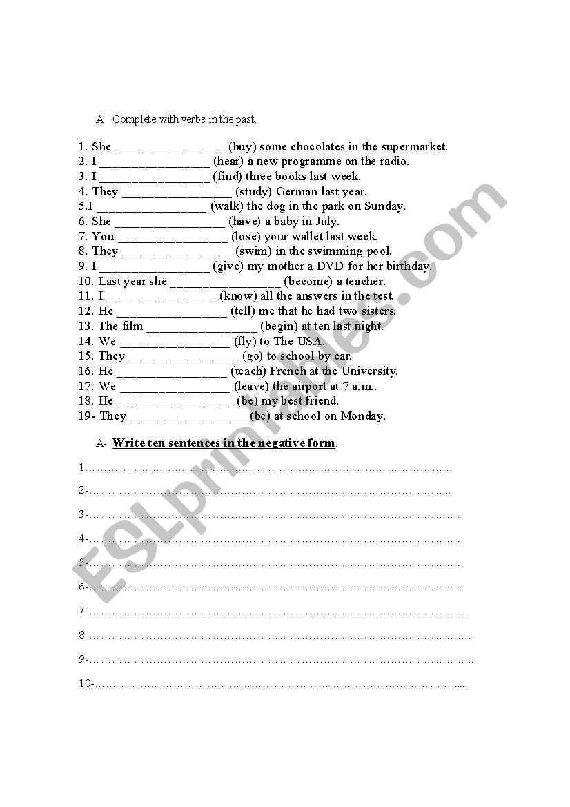 Simple past  worksheet