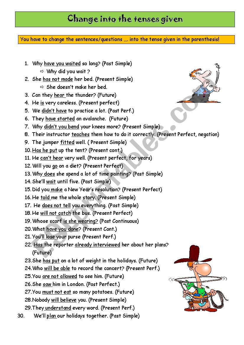 Change The Sentence Worksheet