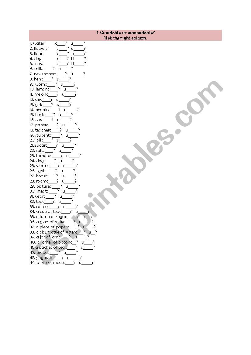 nouns worksheet
