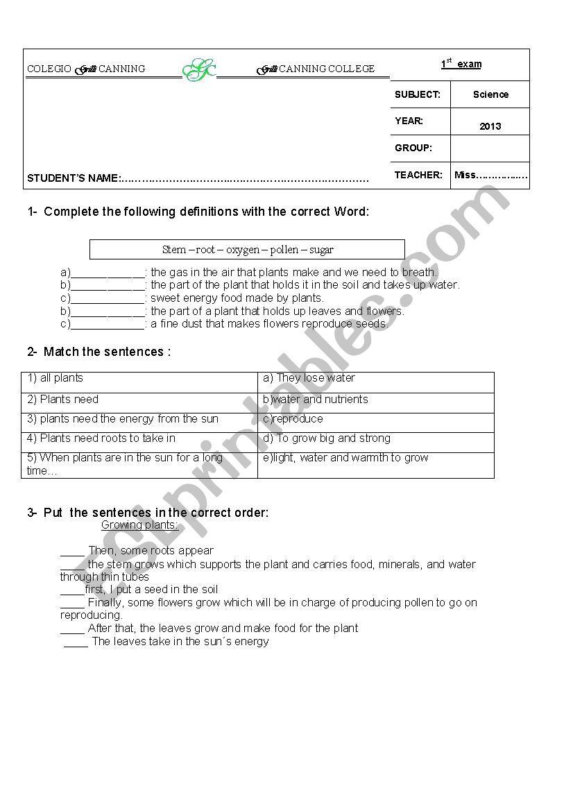 SCIENCE EXAM worksheet