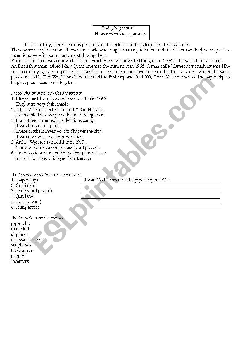 inventors worksheet