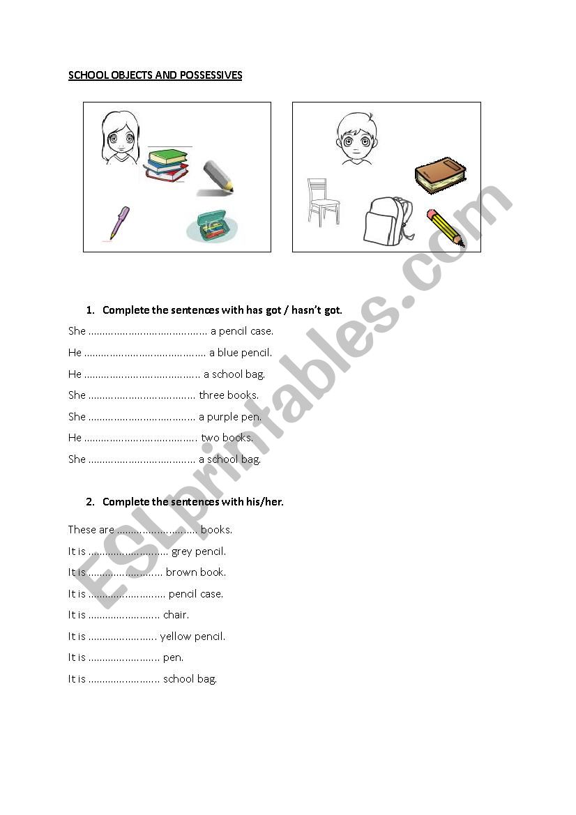 school supplies and possessives