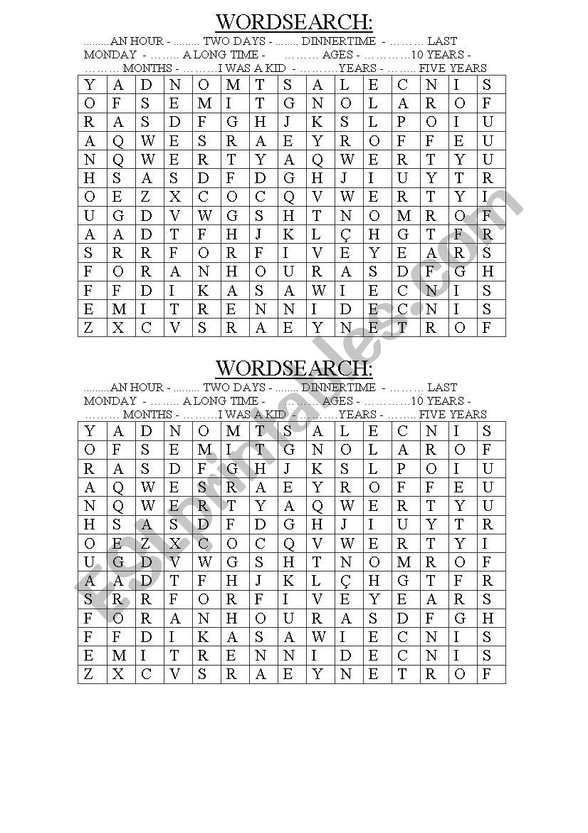 WORDSEARCH SINCE FOR worksheet