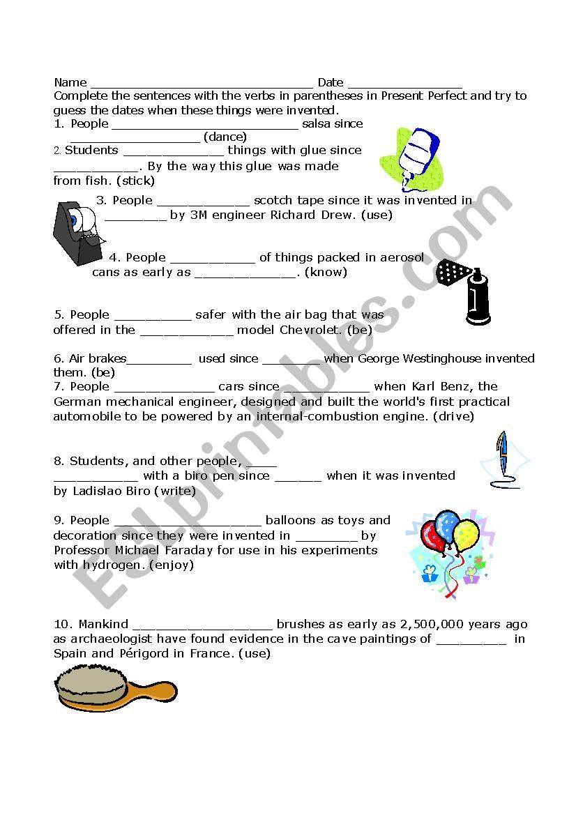 Present Perfect Inventions worksheet