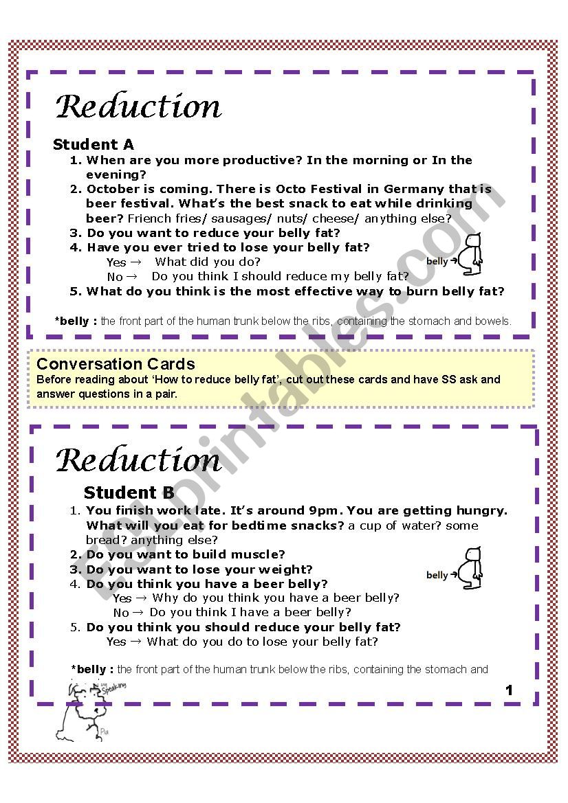 Conversation Cards+Reading about How to reduce your belly fat Regarding Human Footprint Worksheet Answers
