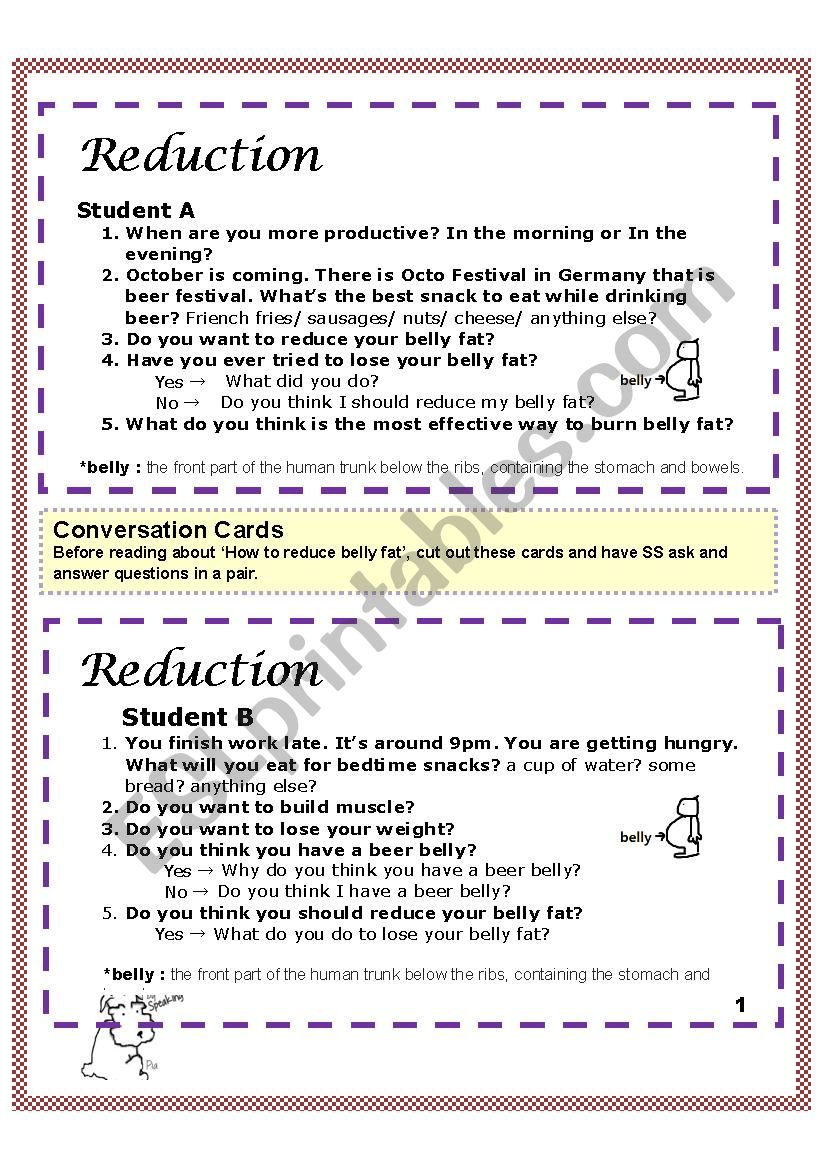 Conversation Cards+Reading about How to reduce your belly fat,carbon footprint