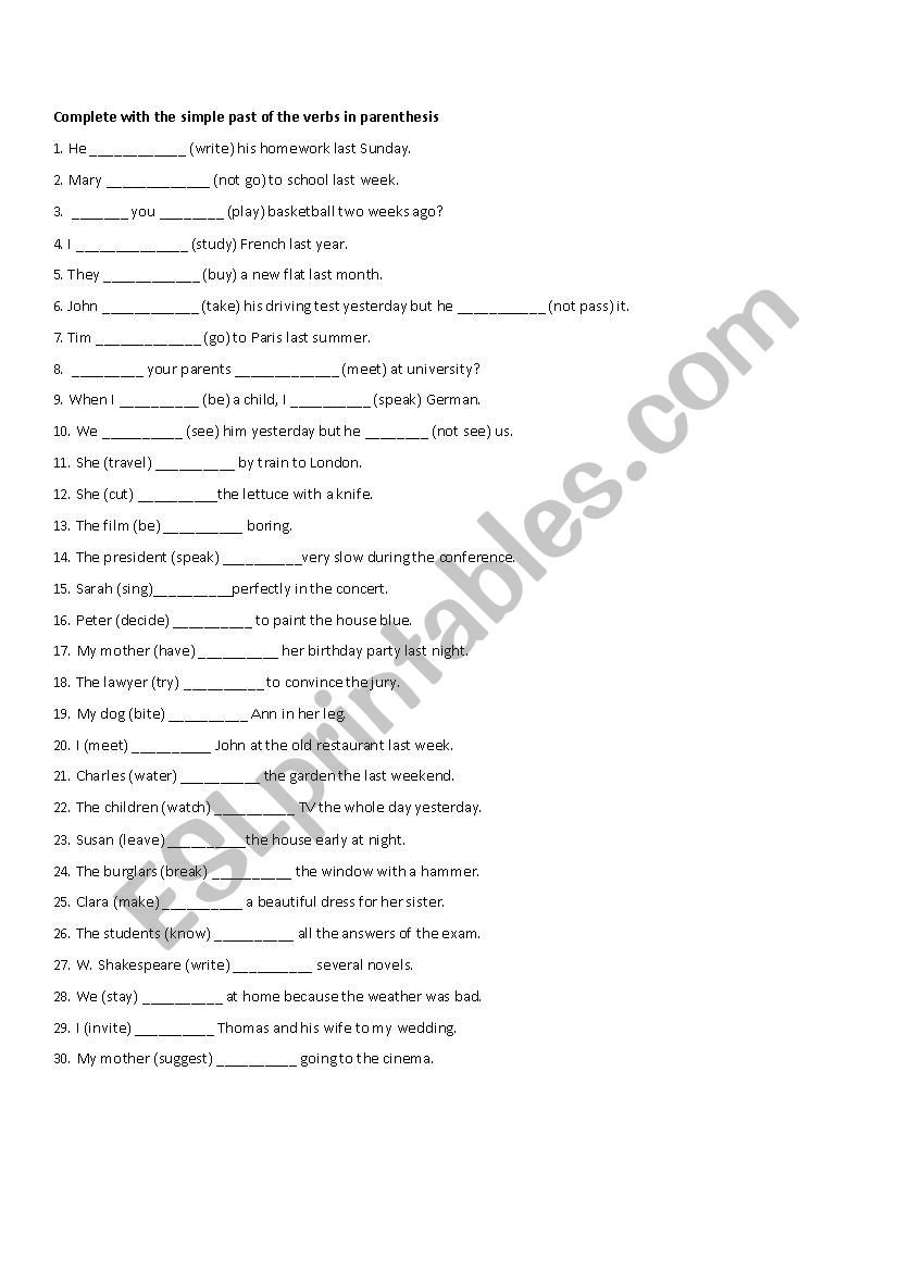 Simple Past Activity worksheet