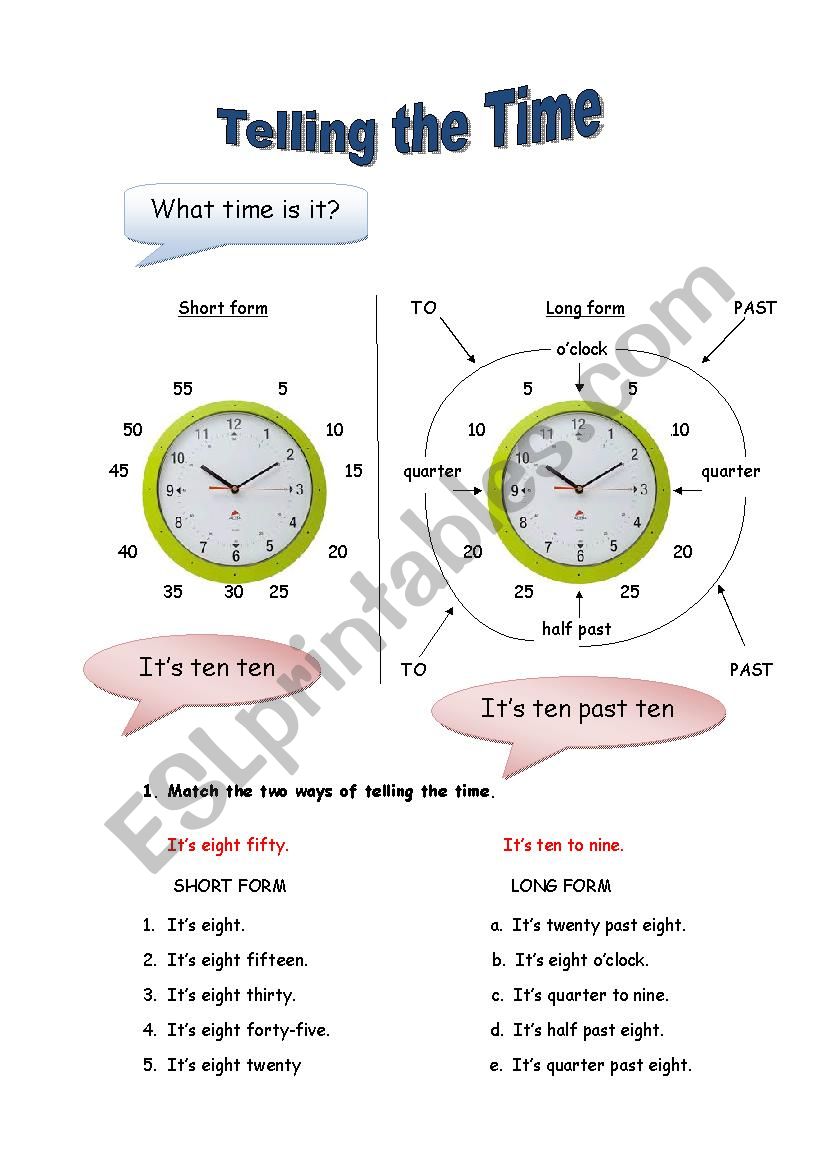 TELLING THE TIME worksheet