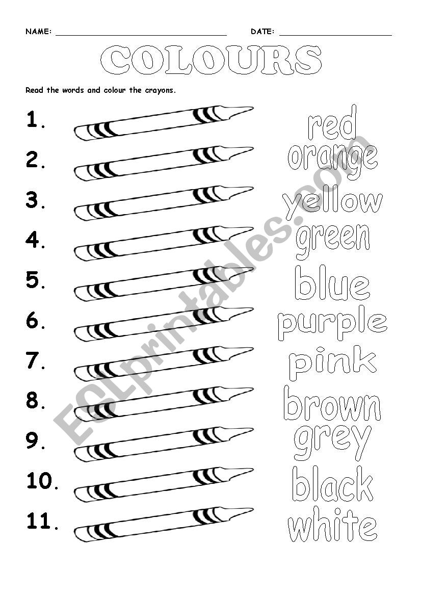 COLOURS worksheet