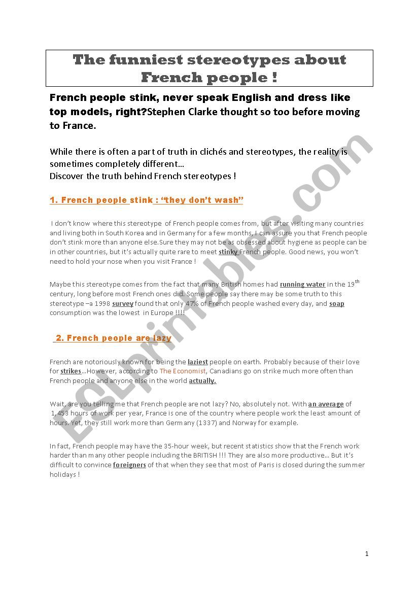 FRENCH STEREOTYPES worksheet