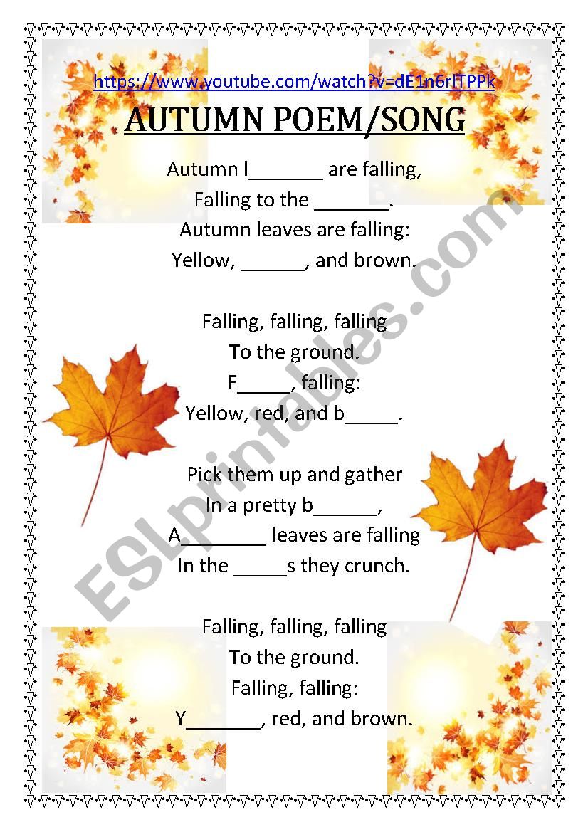 AUTUNM POEM worksheet