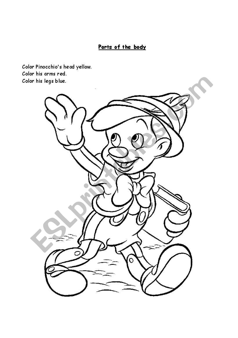 Parts of the bpdy - Pinocchio worksheet