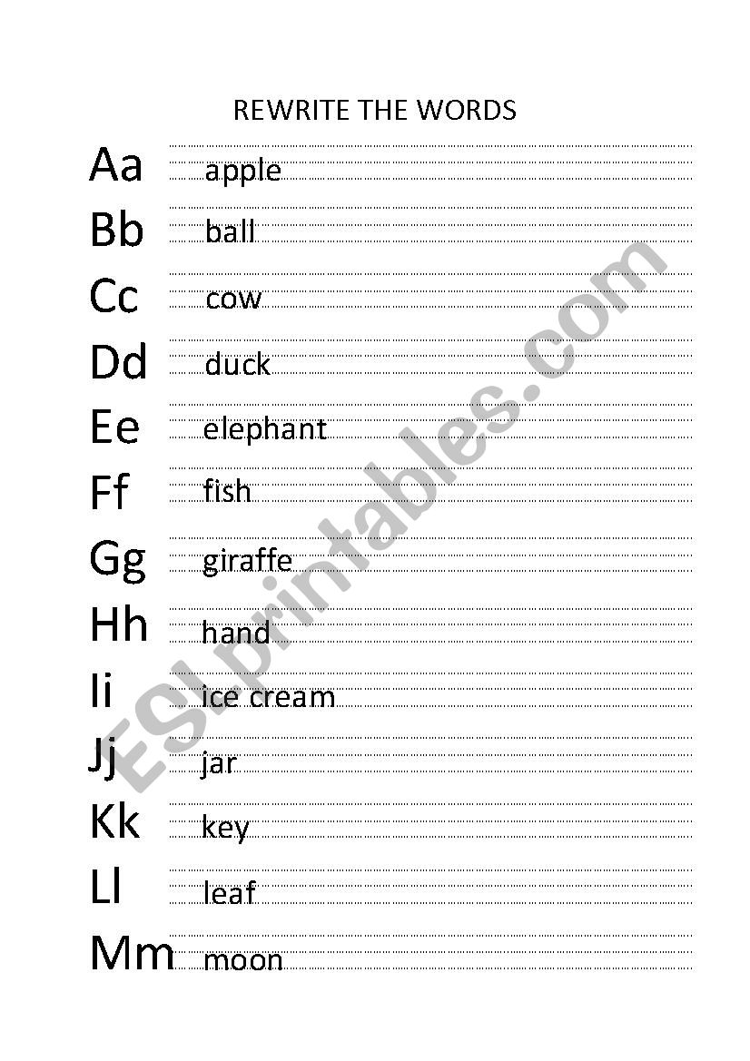 Alphabet_Rewrite the words worksheet