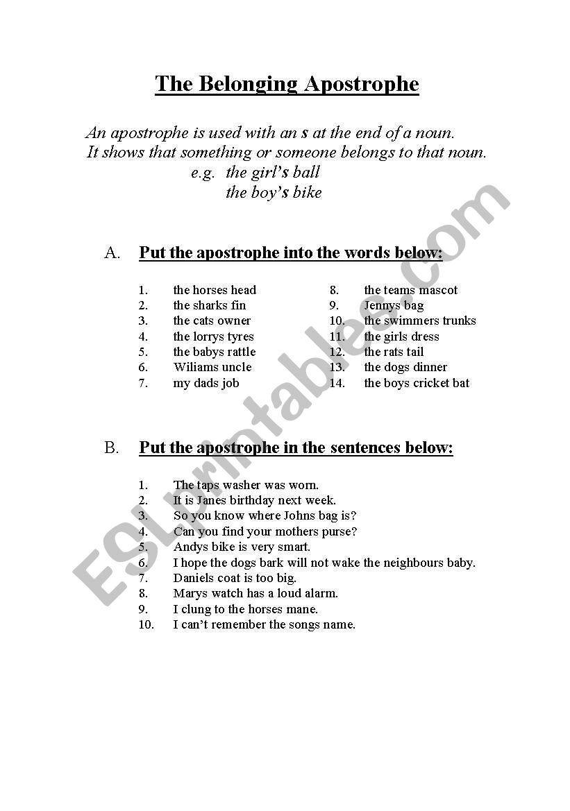 Apostrophe worksheet