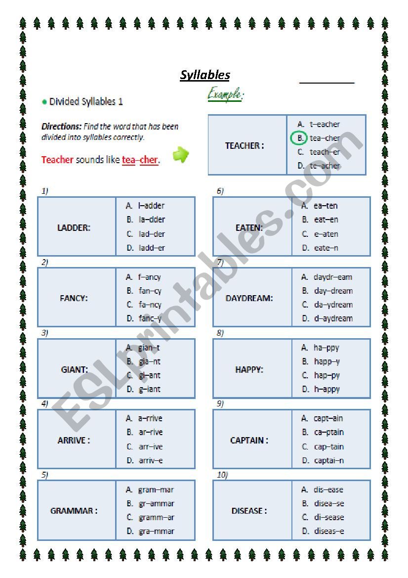 syllables worksheet