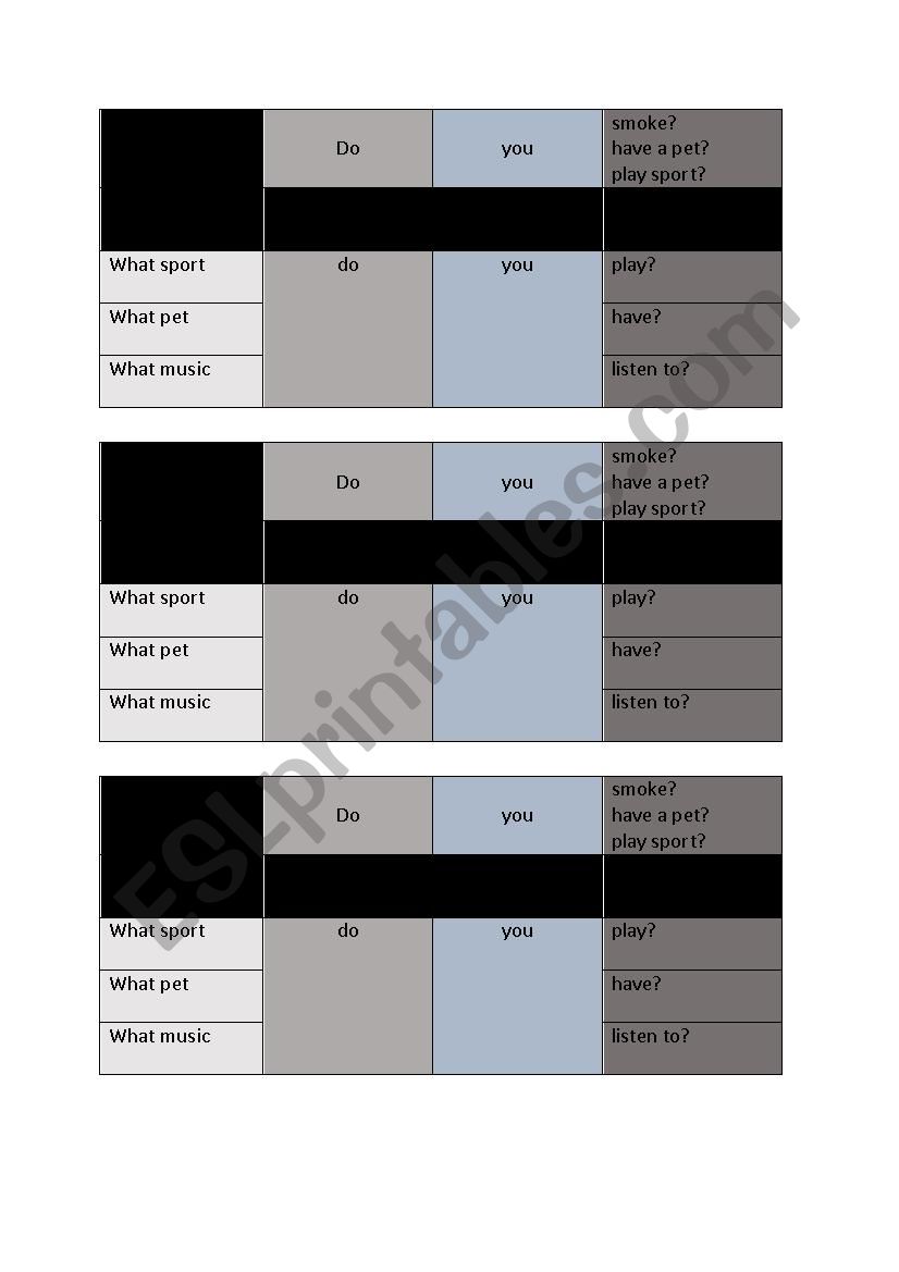 Writing frames: asking questions in present simple