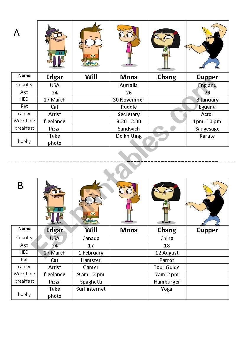 Information Gap for ice-breaking speaking class