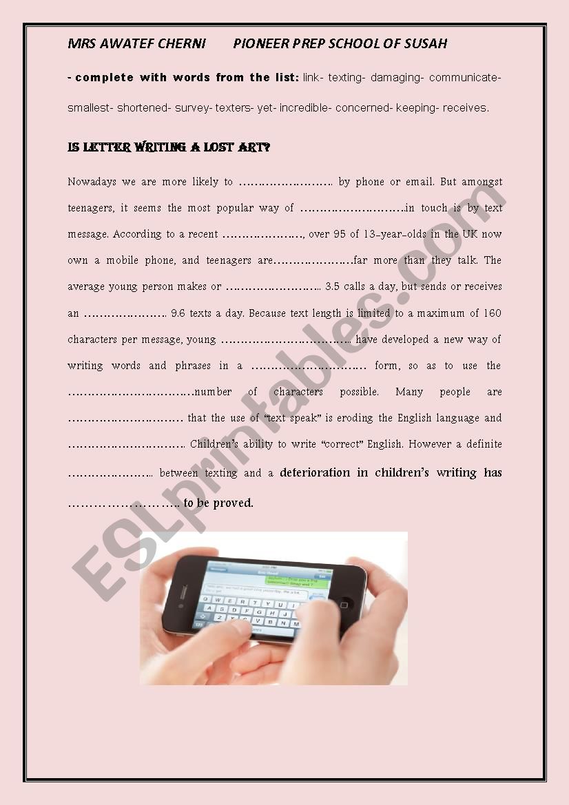 TEXTING worksheet