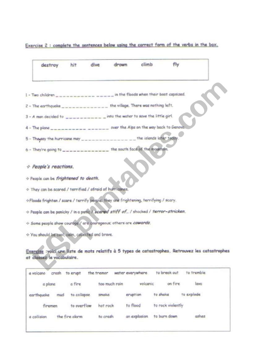 Natural disasters voc3 worksheet