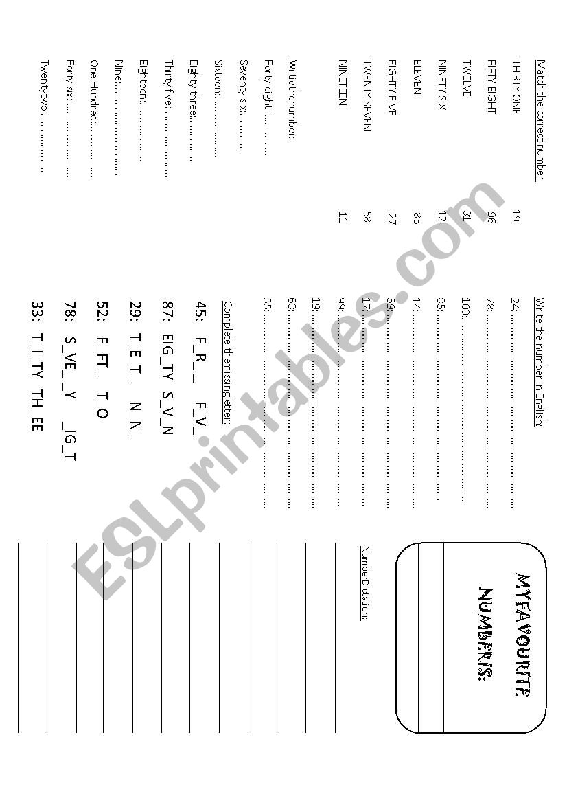The numbers 1 to 100 worksheet