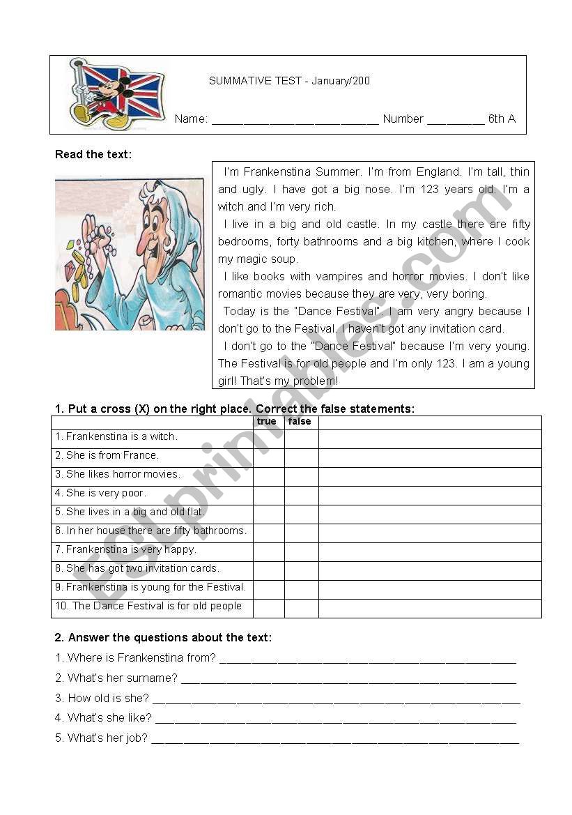 reading comprehension worksheet