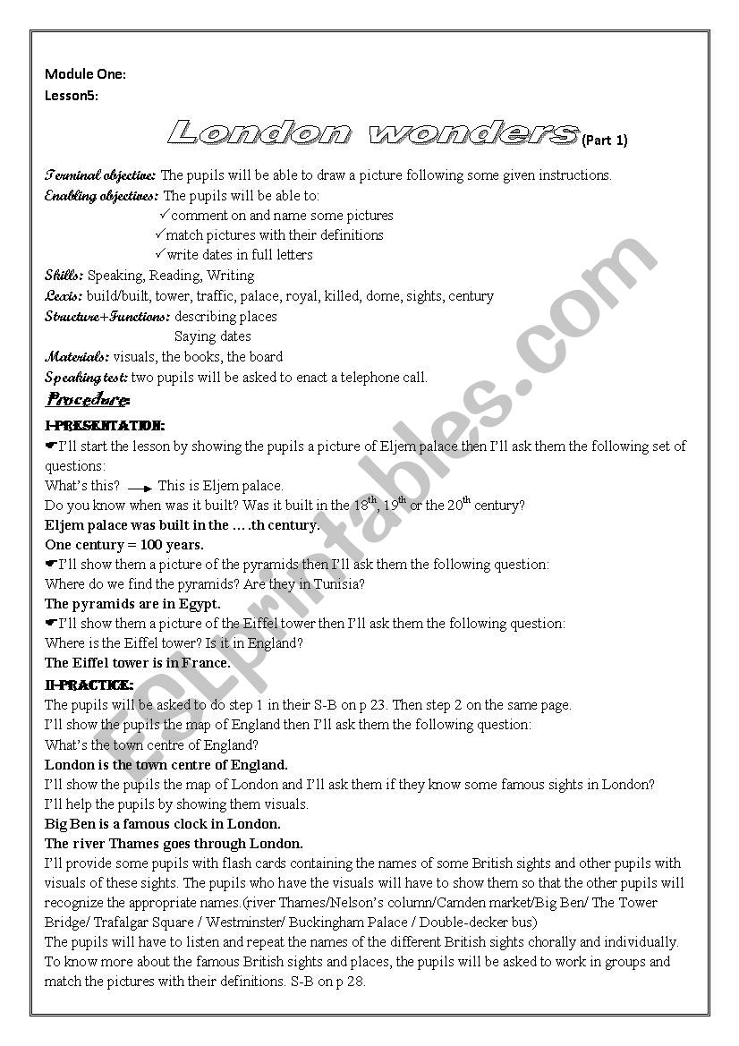 london wonders worksheet