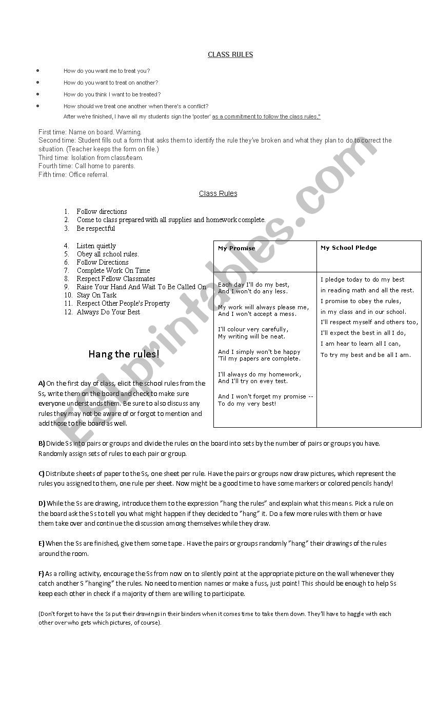 Class Rules  worksheet