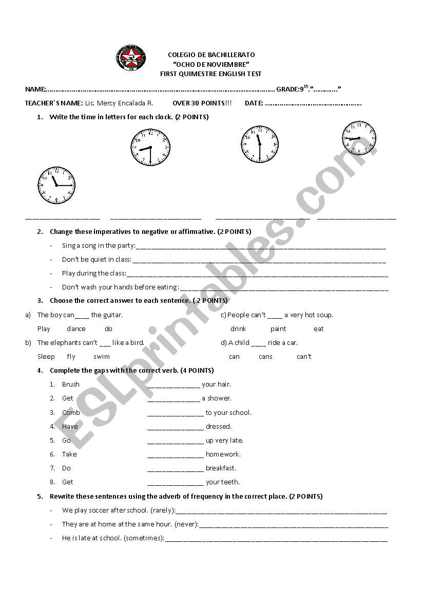 english test worksheet