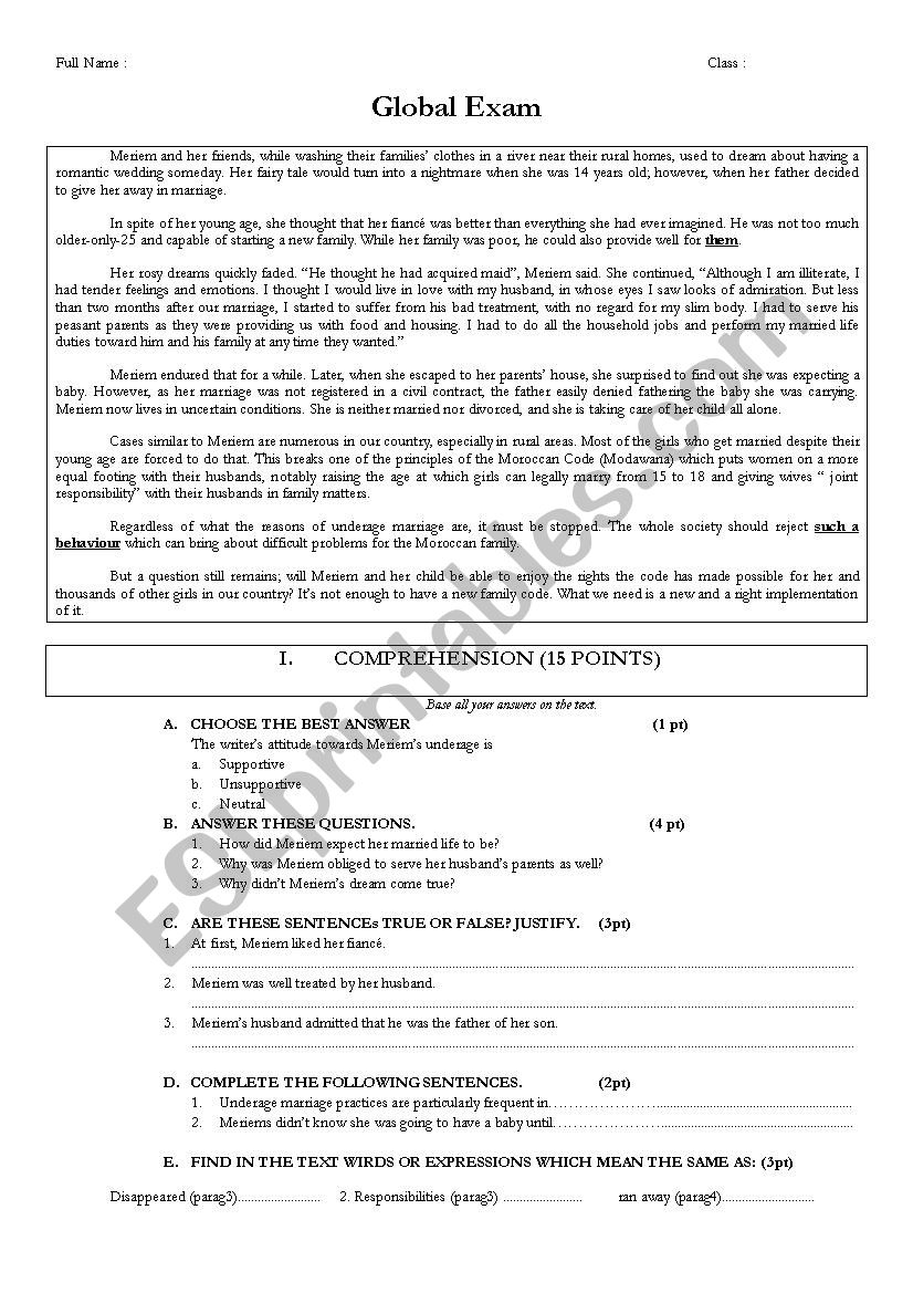 Global Test worksheet