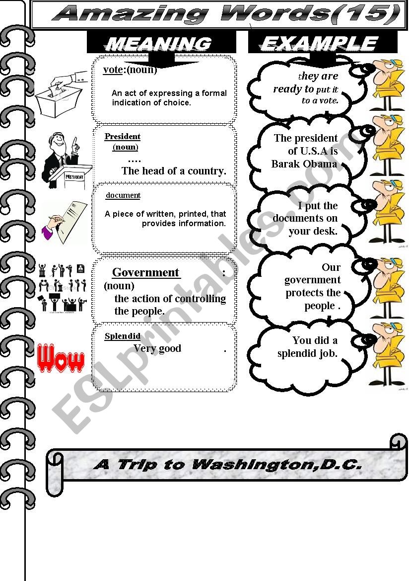 a trip to washington,D.C. worksheet