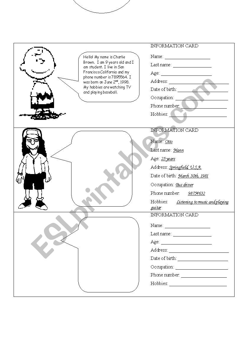 PERSONAL INFORMATION worksheet