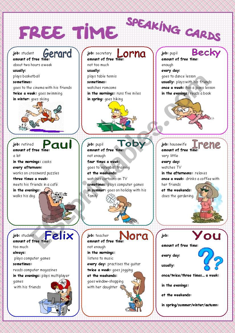 Free Time Speaking Cards worksheet