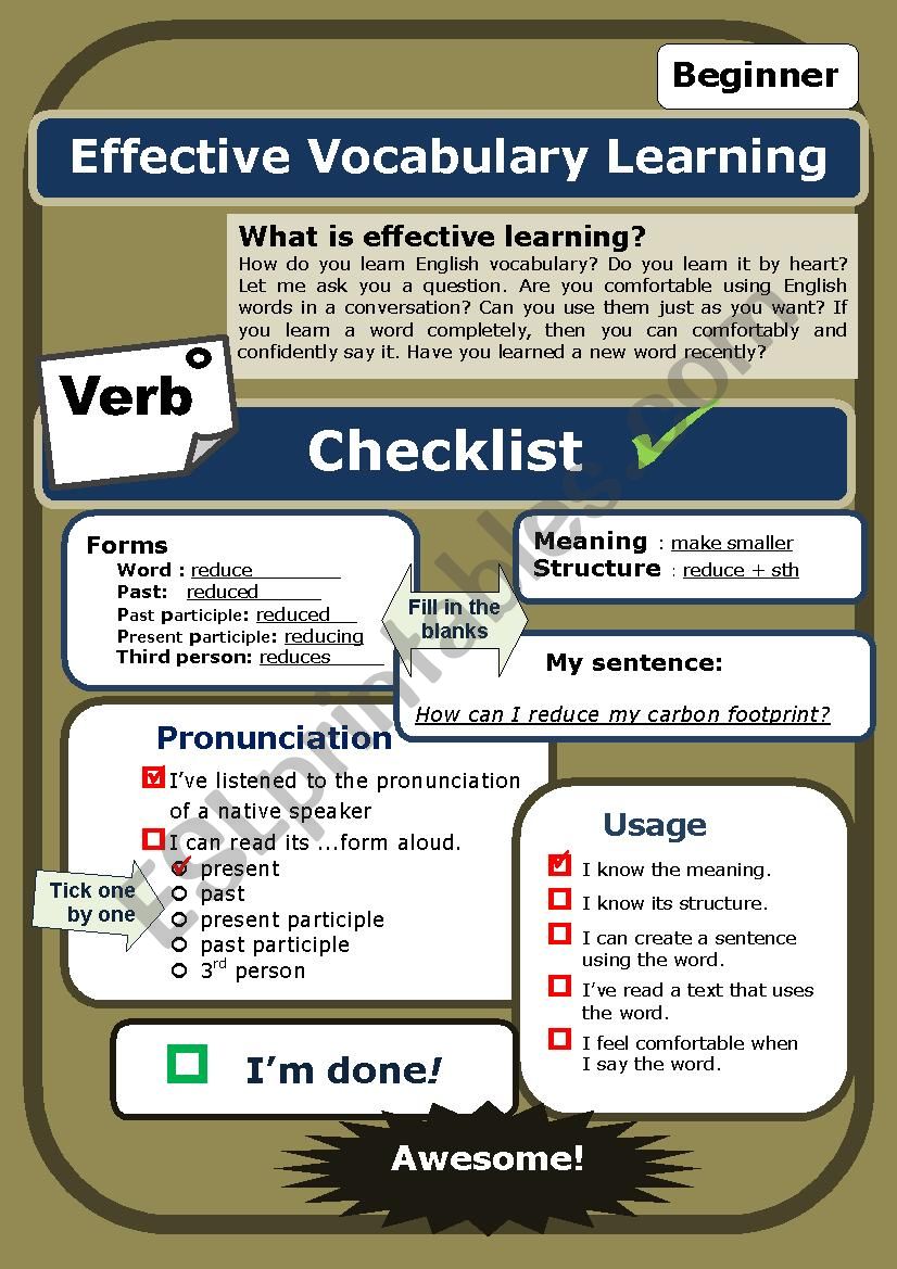 (Self-evaluation Checklist) Verb (beginner) *Updated on Dec.23 2014*Proofread