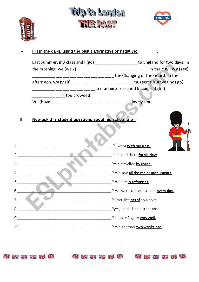 TRIP TO LONDON , the past worksheet