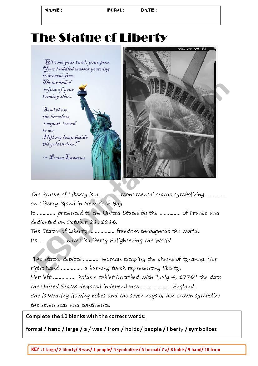 THE SATUE OF LIBERTY  worksheet