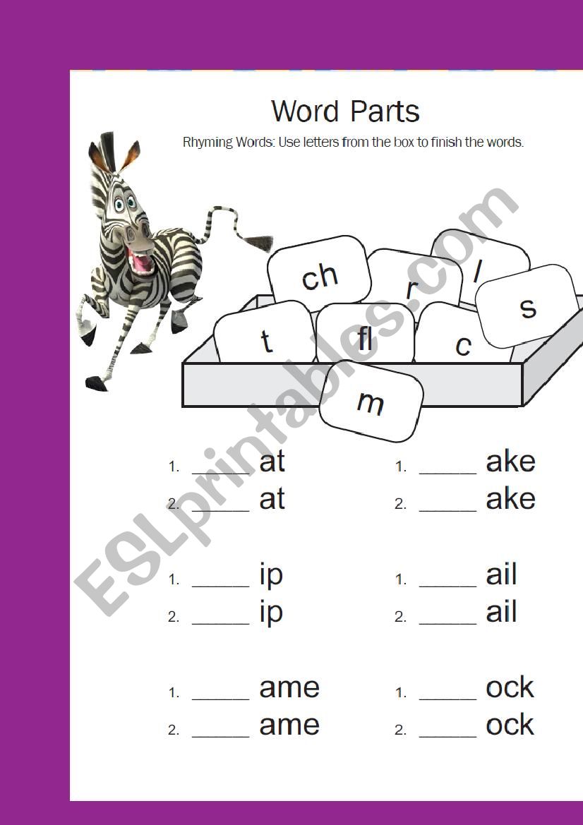 word parts worksheet