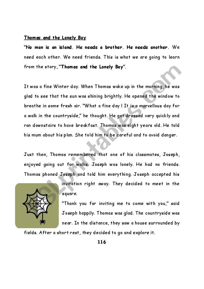 Thomas and the Lonely Boy worksheet