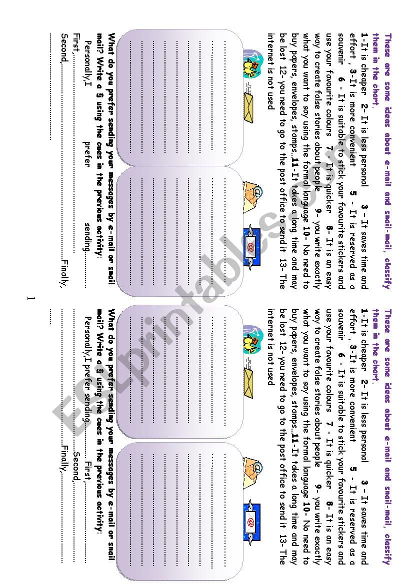 e-mails and snail mails worksheet