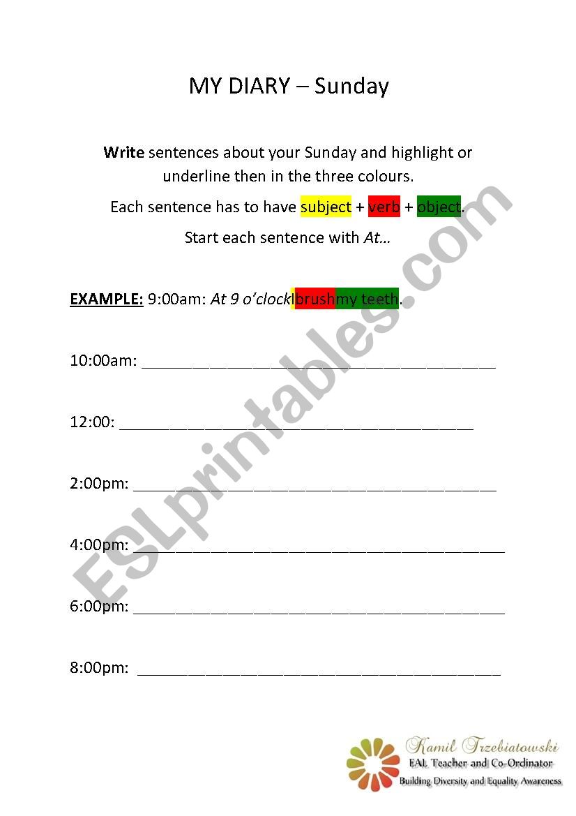Subject, verb and object + writing about your daily routines