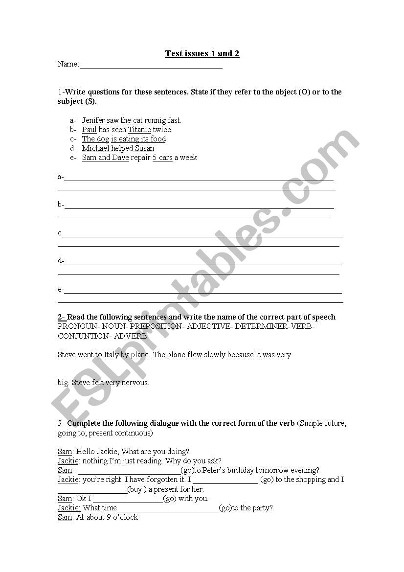 english test worksheet