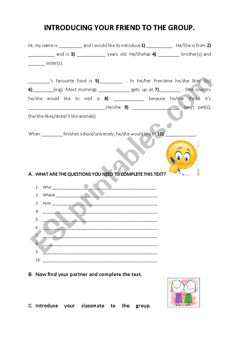 Introducing a classmate worksheet