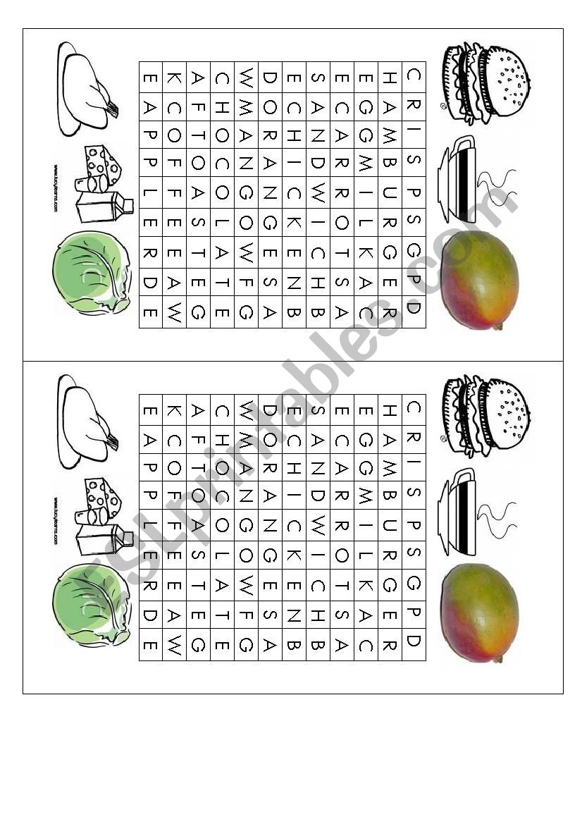 Food wordsearch worksheet