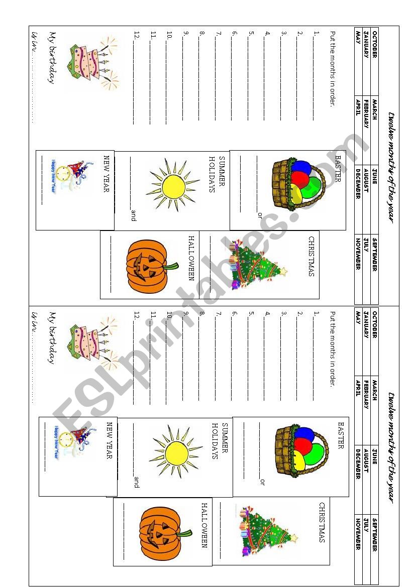 12 months of the year worksheet