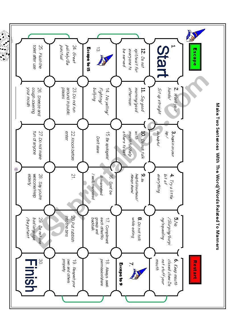 Board Game On Manners worksheet