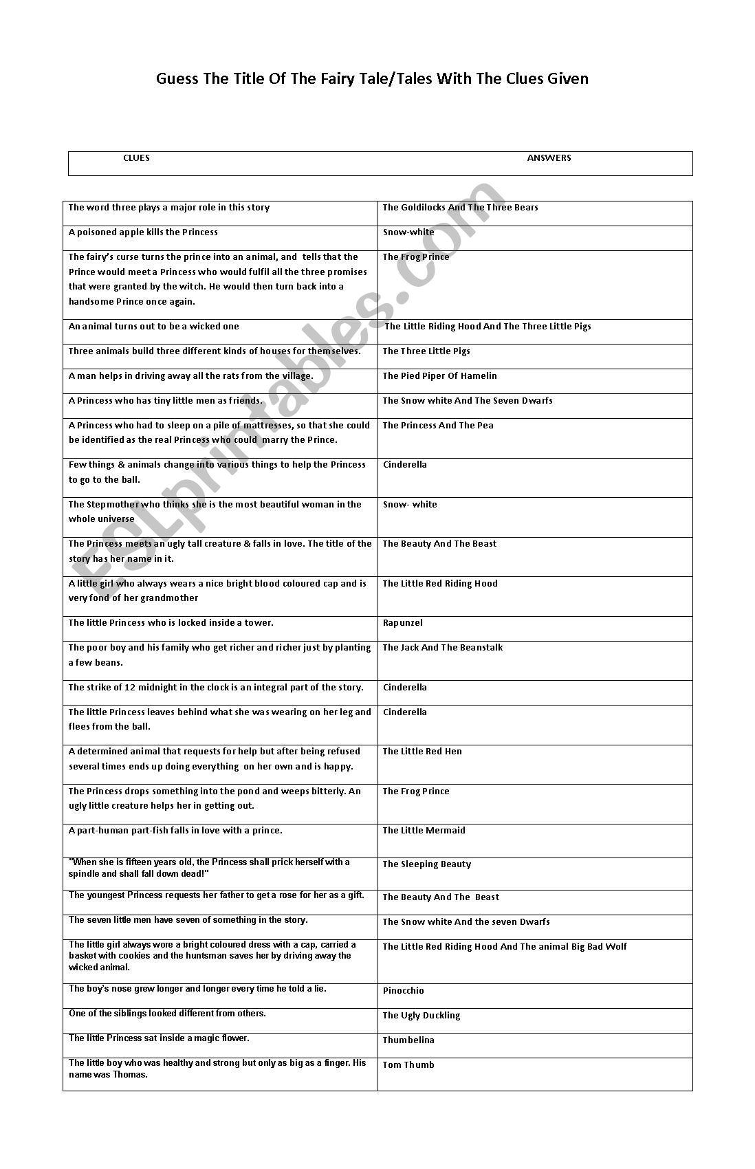 The The fairy - ESL worksheet by vedh