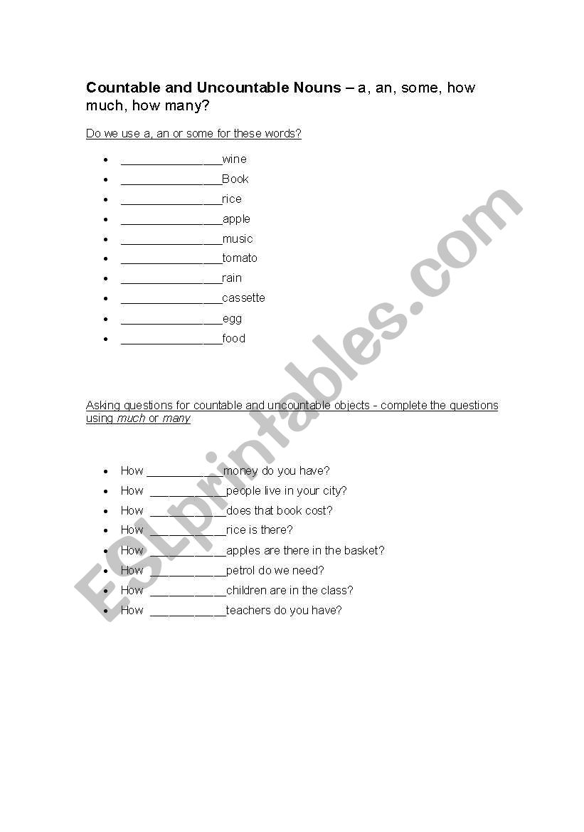 Countable and Uncountable Nouns 