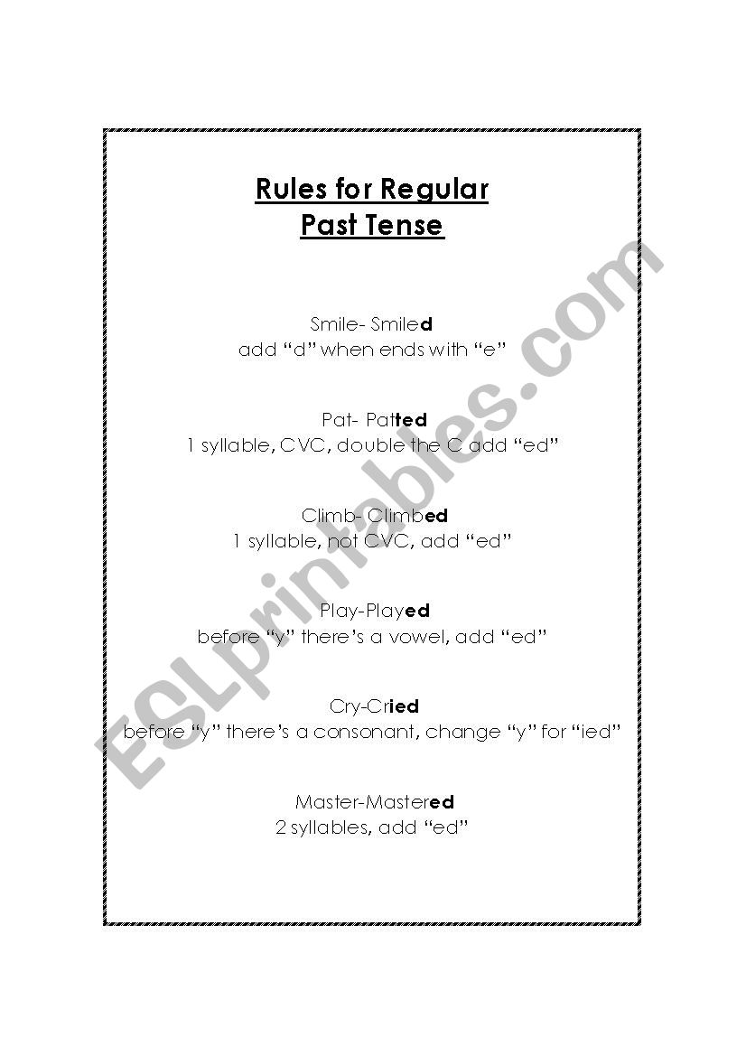 Rules for Past Tense Regular Verbs