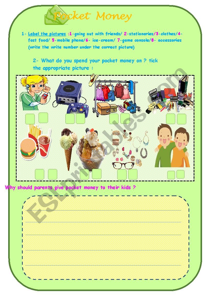 pocket money worksheet